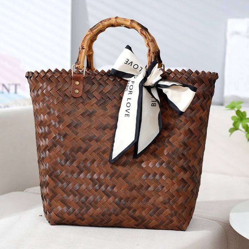 Handmade Fashion Versatile Woven Vegetable Basket Vintage Imitation Bamboo Beach Vacation Bag