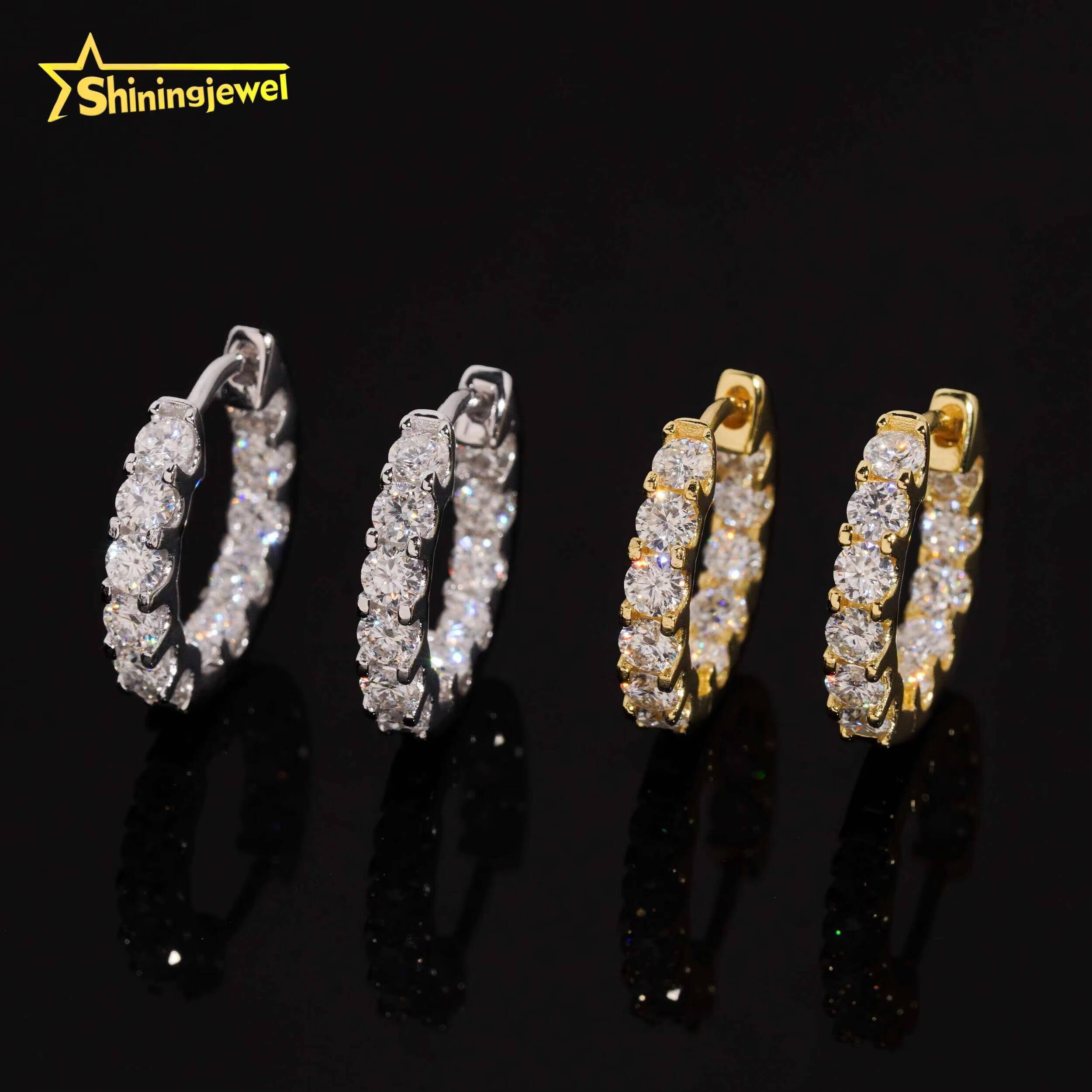 Pass Diamond Tester 925 Sterling Silver Hip Hop High Quality VVS D Color Moissanite Hoop Earrings