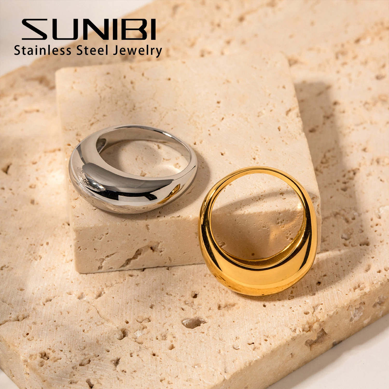 SUNIBI Fashion Simple Stainless Steel Rings for Women Arc Jewellery Couple Anniversary Geometric Ring Size 5 6 7 8 Jewelry 250716