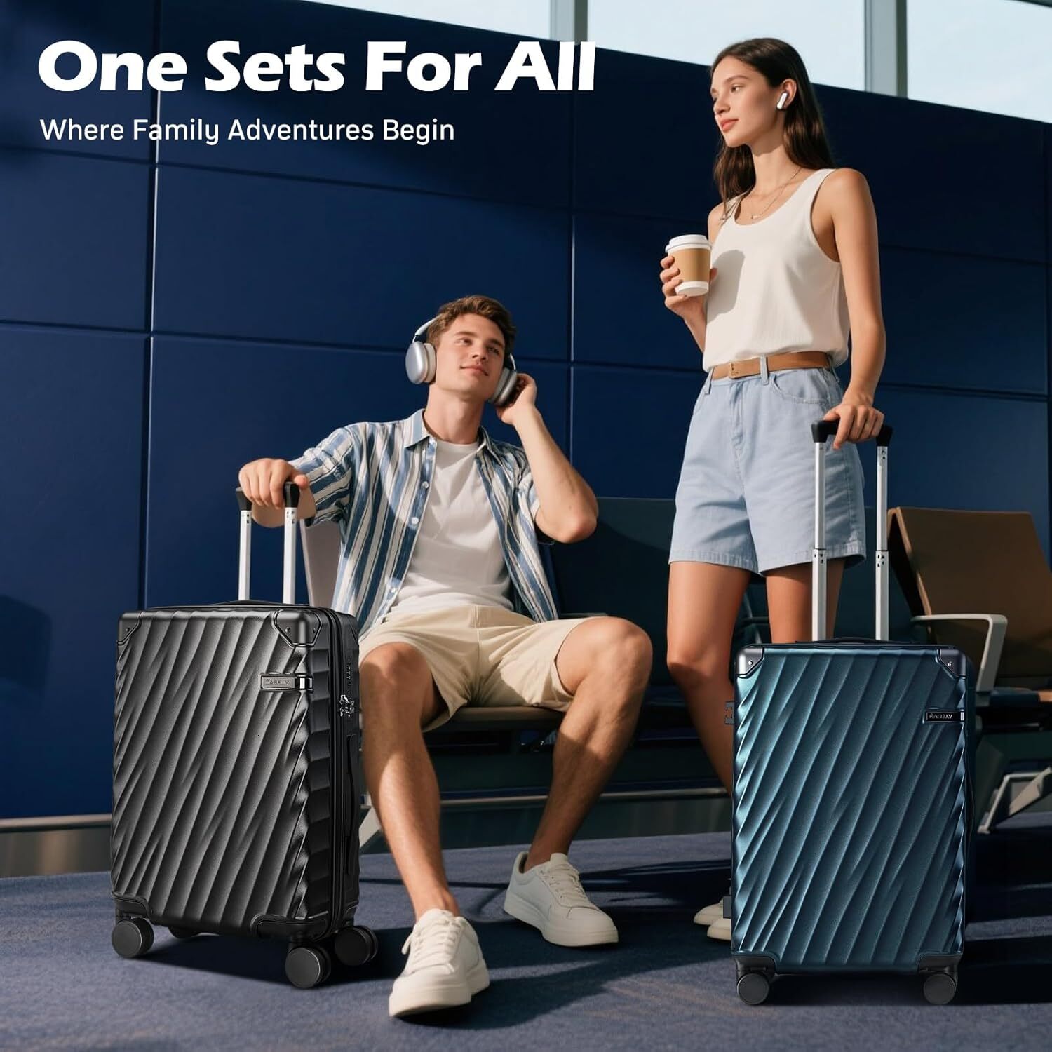 Lage sets piece Spinner designer bag Wheels, PC Hard Shell Travel Lage, Carry On suitcase with TSA Lock,YKK Zippers,Charcoal Metallic Navy, 3 Piece Se