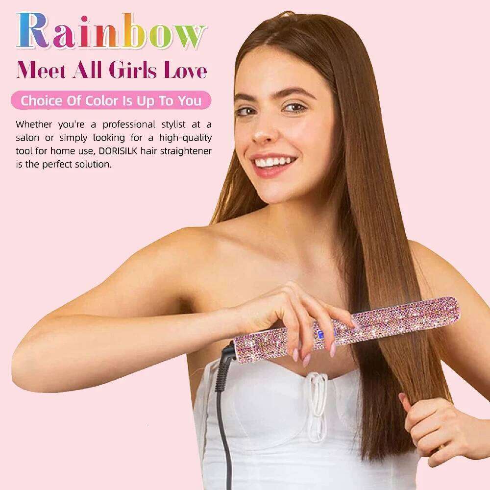 Straightener Rhinestone Ceramic Flat Profession Salon Hair Straightening and Curling Iron