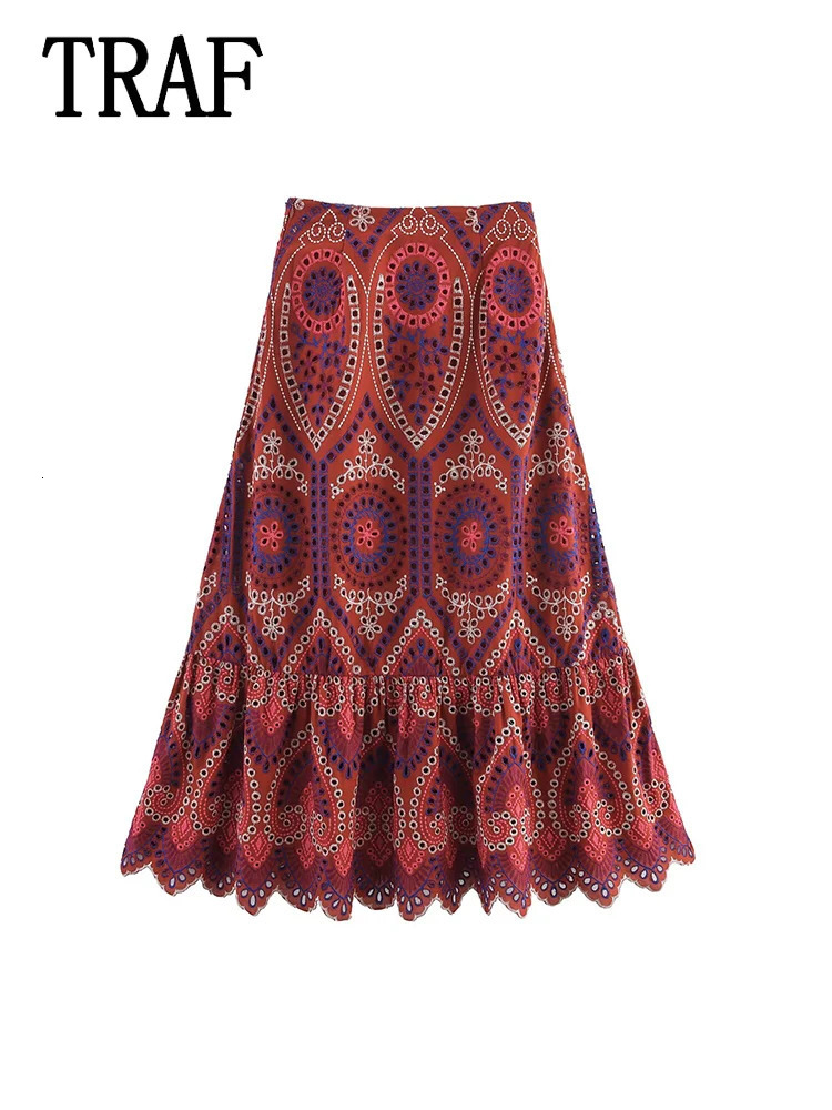 TRAF Women Embroidery Hollow Out Suit 2025 Summer Casual Chic ONeck Fashion Sleeveless Top Long Skirt 250717