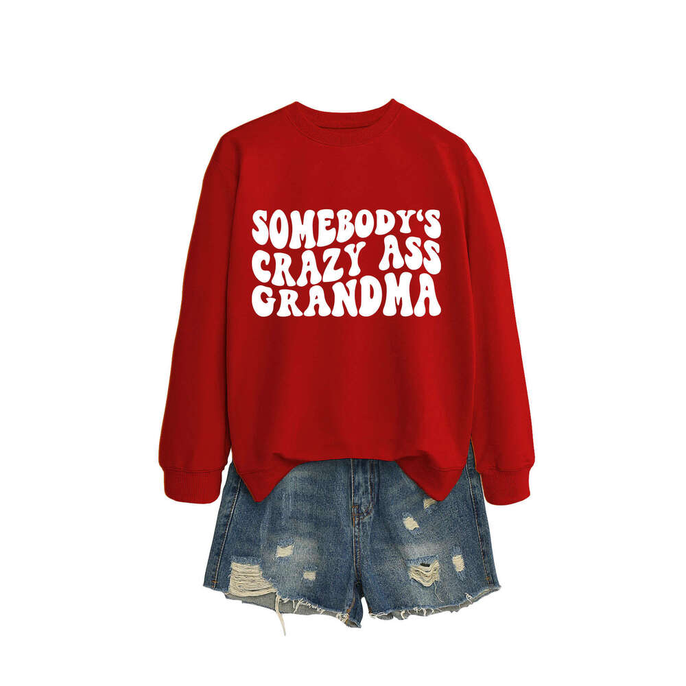 Minimalist Letter Print Crew Neck Somebody's Crazy Ass Grandma Versatile Sweatshirt for Women