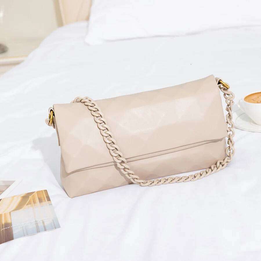 Large Capacity Geometric Commuting Handbags New Summer Women Acrylic Chain Tote Fashion Soft Leather Flap Shoulder Underarm Bags