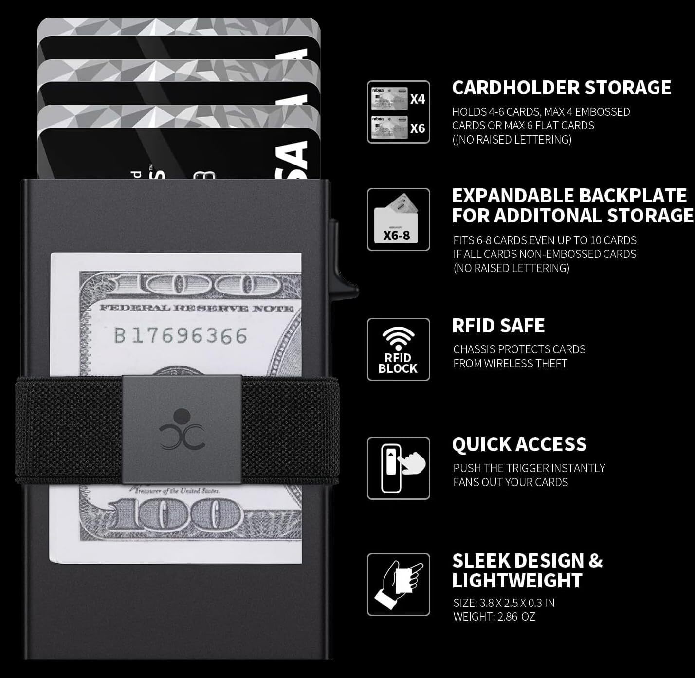 YMX SEMORID Slim Aluminum Card Holder Wallet for Men, Durable Expandable Backplate, RFID Blocking Minimalist Metal Pop Up Wallet, Holds 12+ Cards Plus