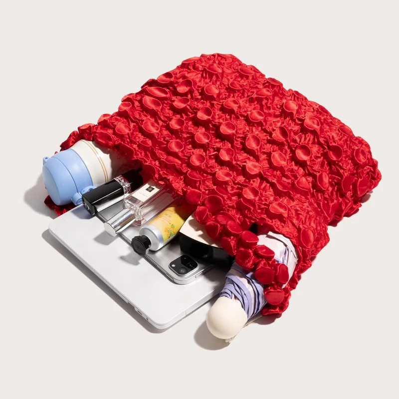 Ruched Bubble Small Tote Bag Telescopic Magic Shopping Bag Folding Portable Shoulder Bags Casual Elegant Large Capacity Handbags 250717