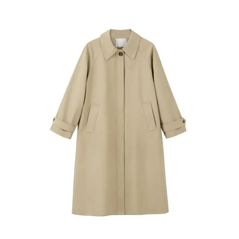 Autumn Winter Womens Fashion Trench Coat Single row buckle Female Windbreaker Coats Mid length Khaki Versatile Outwear 250716