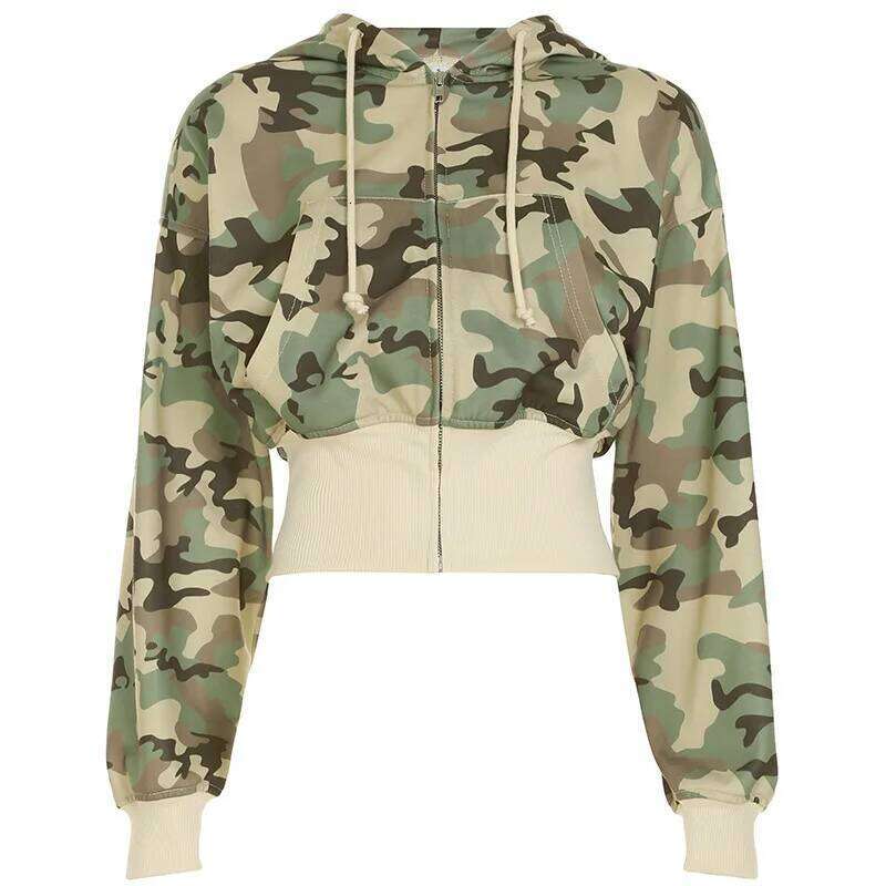 Camouflage Two-Piece Personality Leisure Street Sports Set Short Waist Hooded Cardigan Jacket Long And Wide Leg Pant
