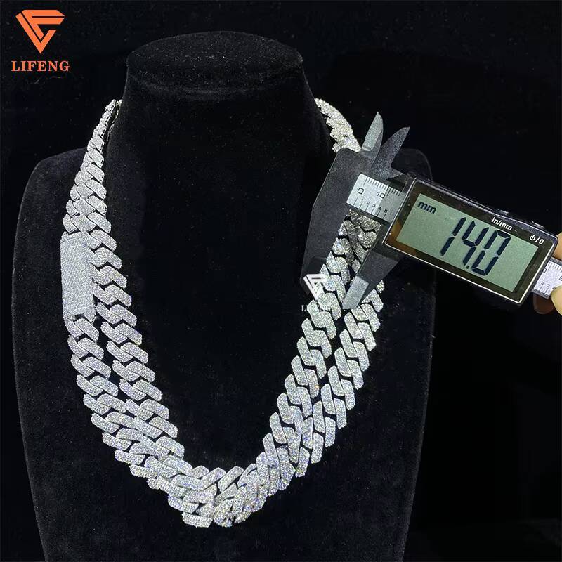 New 14mm 925 Silver Cuban Link Chain Pass Diamond Test Moissanite Necklace Hip Hop Jewelry for Women Iced Out Cuban Chain