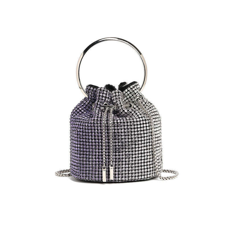 2025 Fashion Handbag for Women Versatile Handmade Rhinestone Chain Shoulder Mini Bucket Handheld Crossbody Bag
