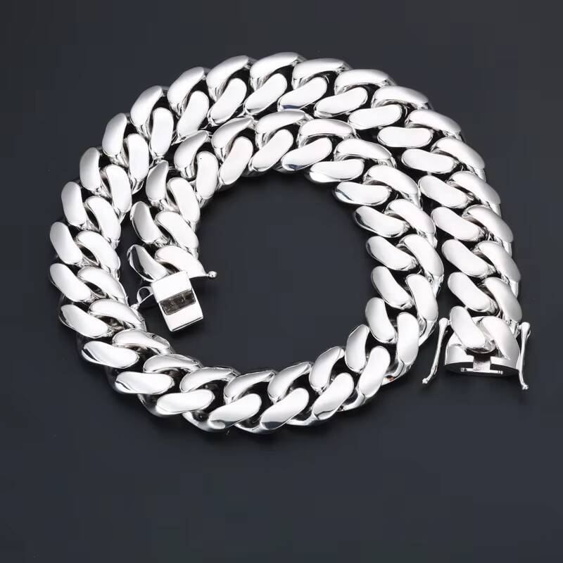 White Gold Plated Miami Cuban Link Chain Solid Brass Hip Hop Necklace for Men Women Bold Streetwear Jewelry Cadenas De Oro Rosa