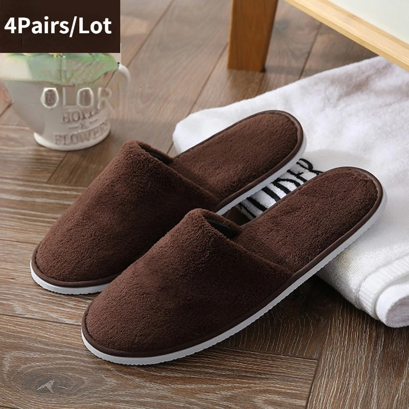 4 Pairs/Lot Mix Colors Coral fleece Men Women Disposable el Slippers Cotton Slides Home Travel SPA Slipper Hospitality 250716