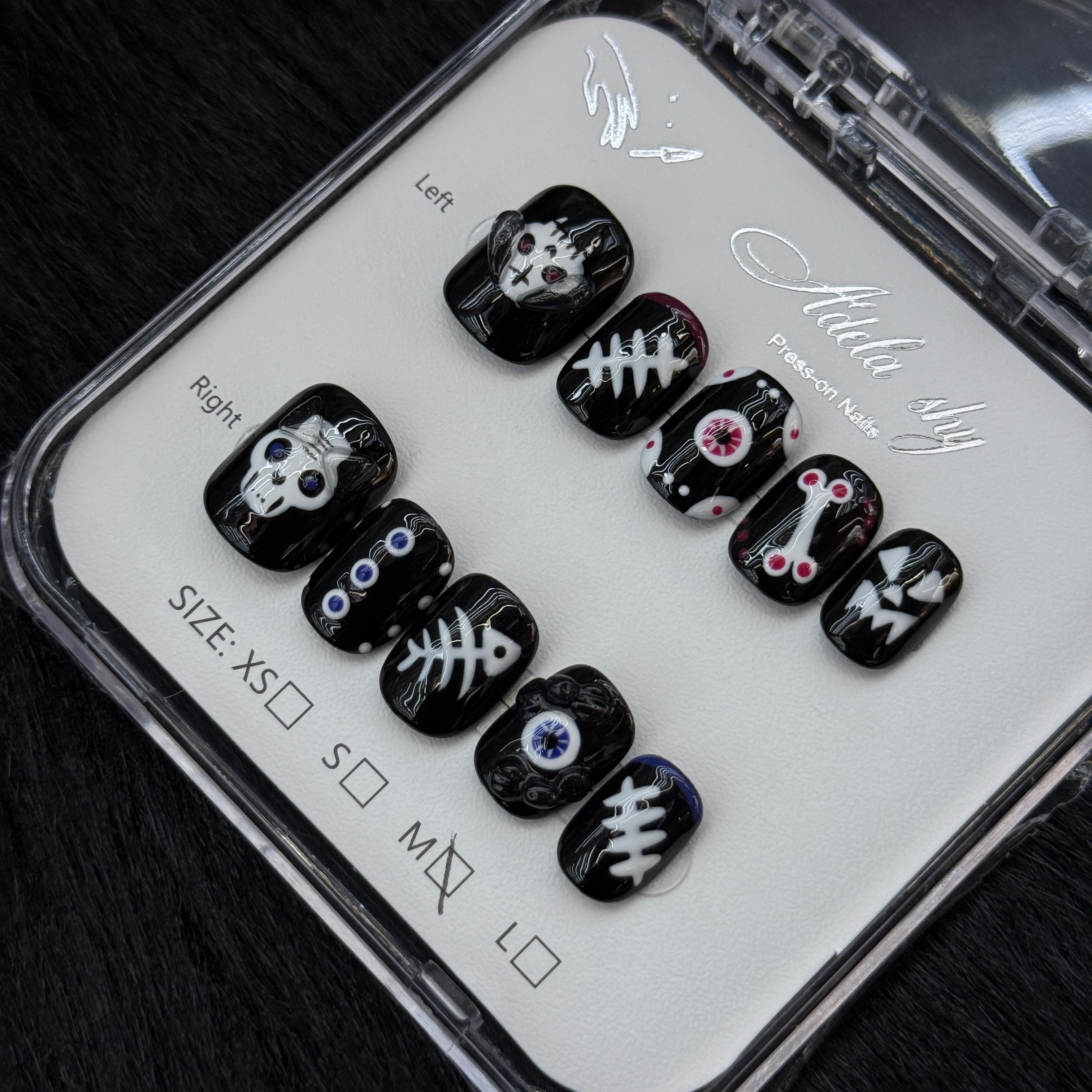 10Pcs Gothic Punk Skull & Bone Press-On Nails - Halloween Spooky Black Manicure Set