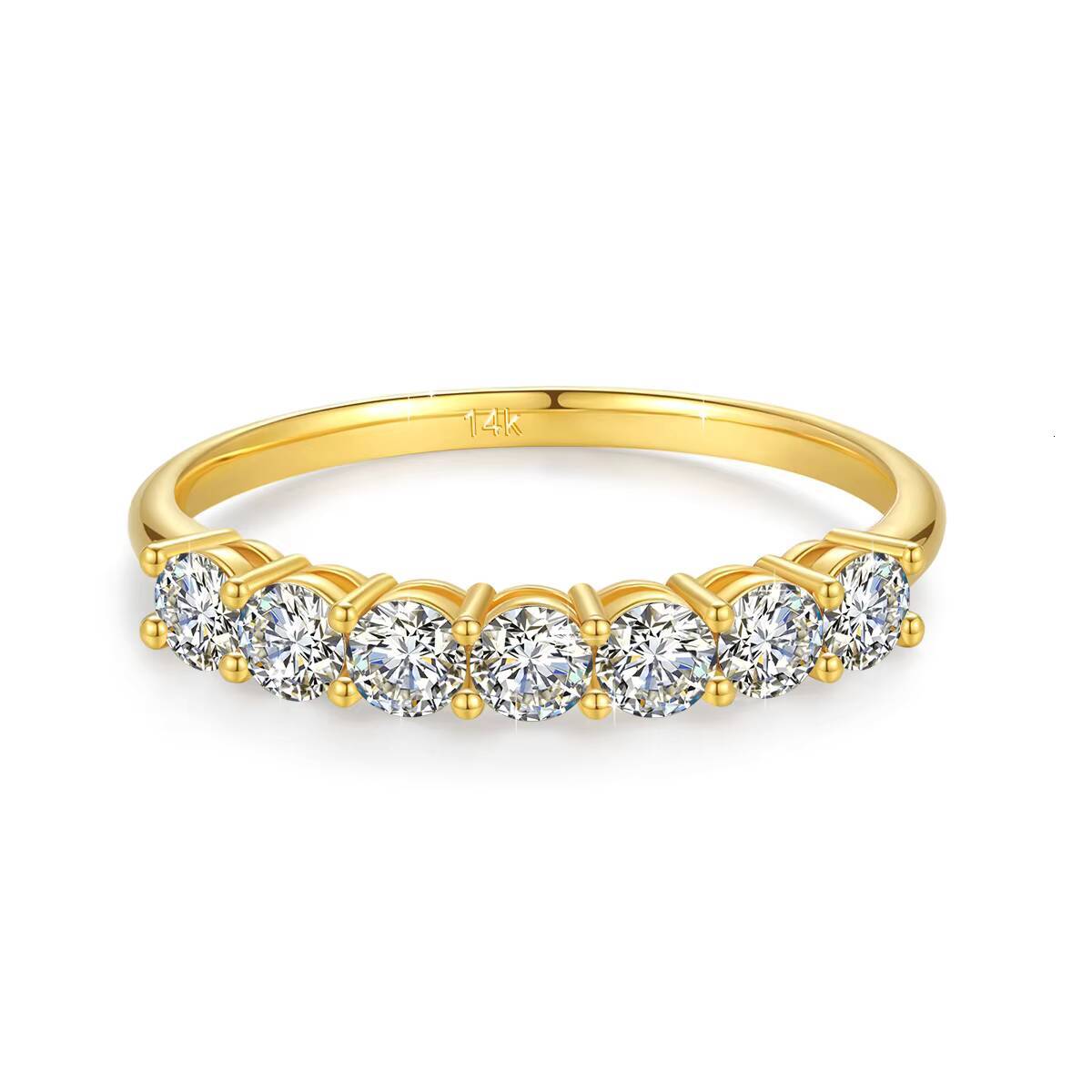 Woman Fine Gold Jewelry Engagement Wedding Mini 7 Moissanite Diamonds Hollow 14K Real Gold Ring