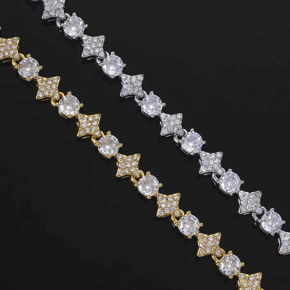 NUOYA Hiphop Custom Star Shape Round Cut Shiny VVS Moissanite Chain 6mm 925 Sterling Silver Tennis Chain Womens Fine Jewelry