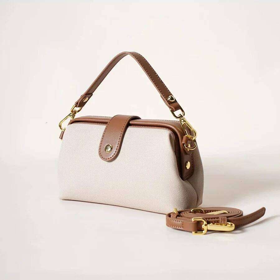 High quality canvas women's clip shell shoulder summer 2025 new hasp patchwork sewing thread makeup travel crossbody bag