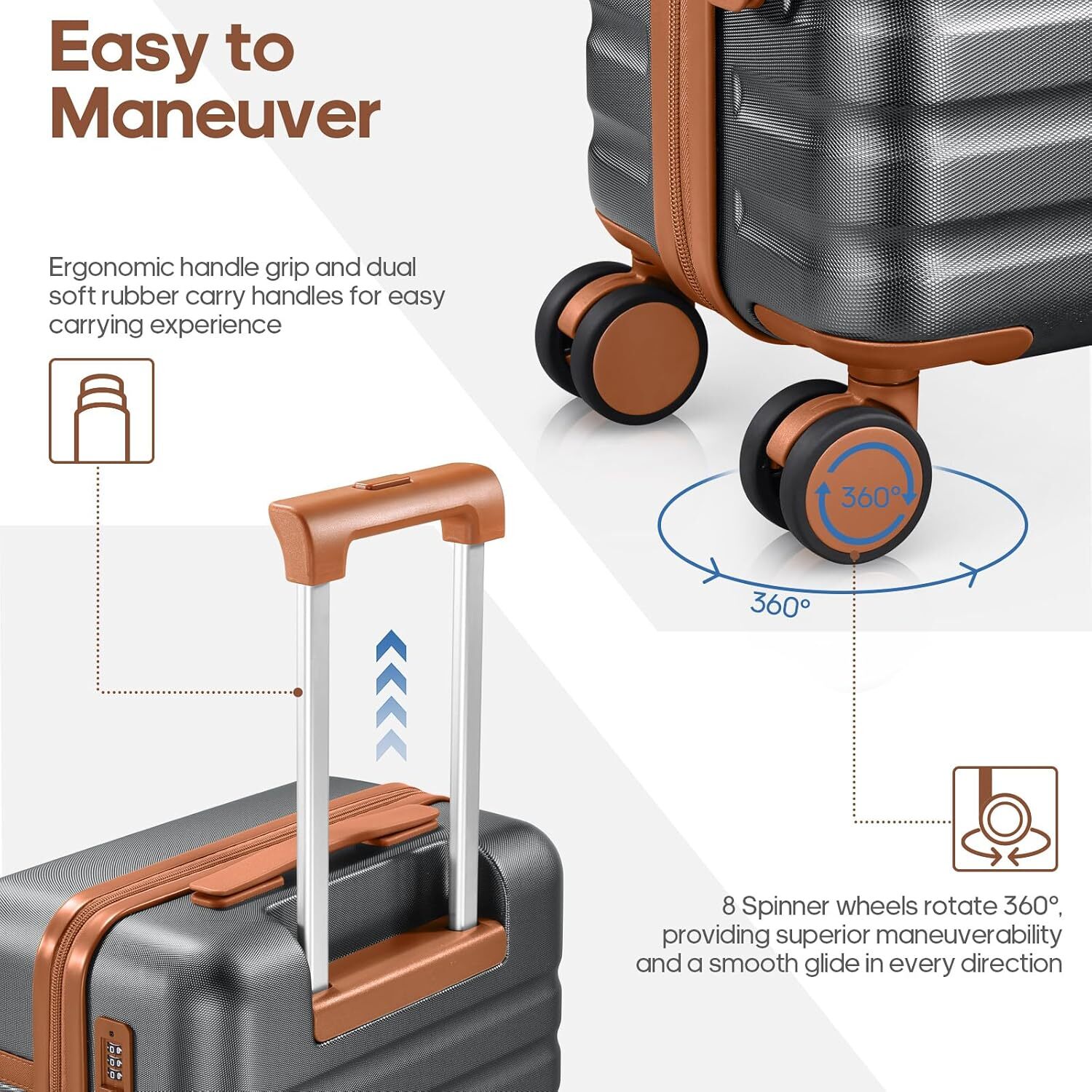 UKEIN Sets Piece Lage 20 Inch Spinner Wheels PC Hardside Set with TSA Lock Durable Carry On Suitcase With Travel designer bag Backpack for Men Grey 3 