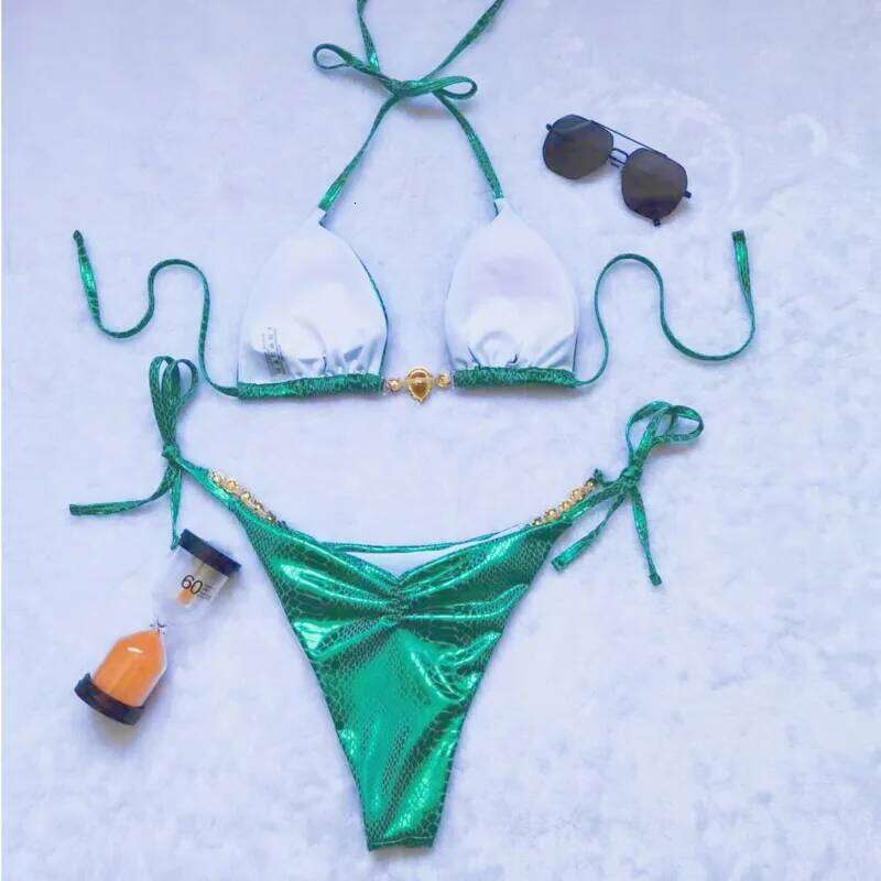 Sexy Glossy Bikinis Swimsuits With Rhinestones Women Swimwear Push Up Brazilian Bikini Beach Swim Wear Bathing Suits Pool Bather