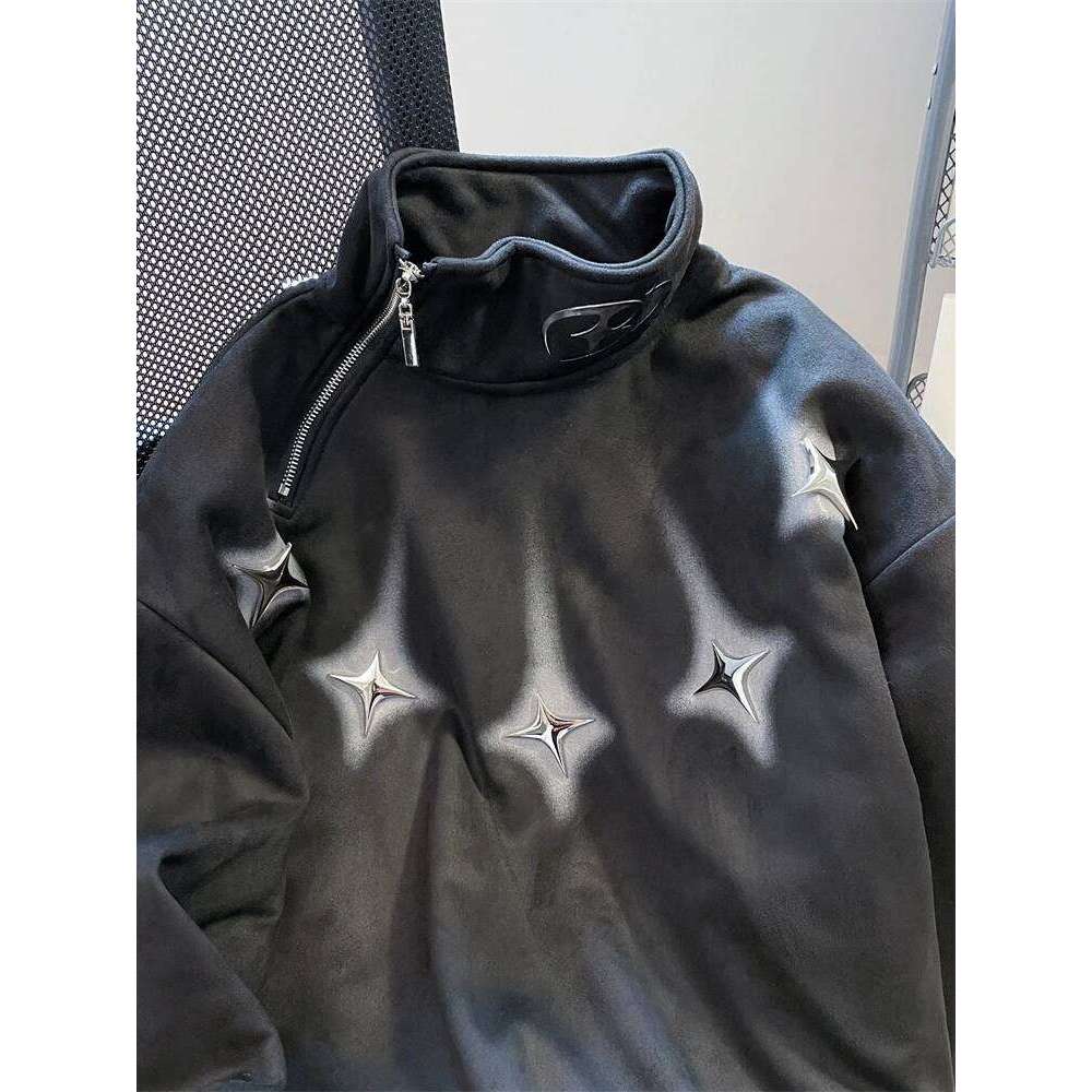 High Street Oversized Irregular Half Zip Hoodie For Men Women Autumn And Winter American Style Stylish Suede Jacket