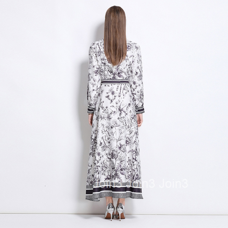 3932 Fashion Versatile Waist-Cinching Slimming Positioning Printed Dress with Belt