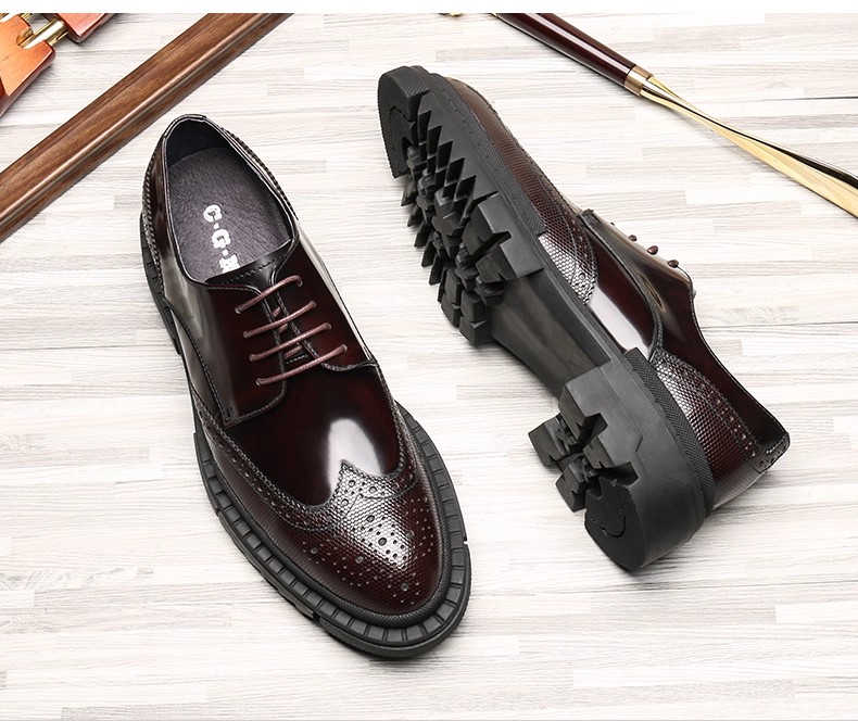 Brock leather shoes men, British business genuine leather carving, patent leather, formal wear and wedding
