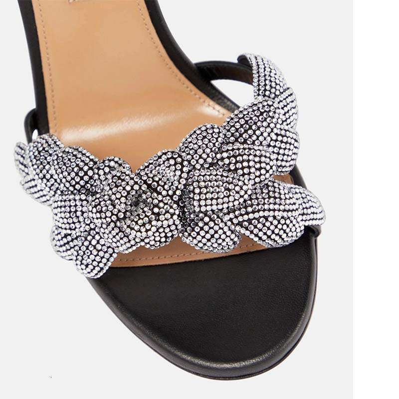 Rhinestone Flower Open-Toe for Women New Summer One-Strap High Heels Thin Heel Sexy Strap Sandals