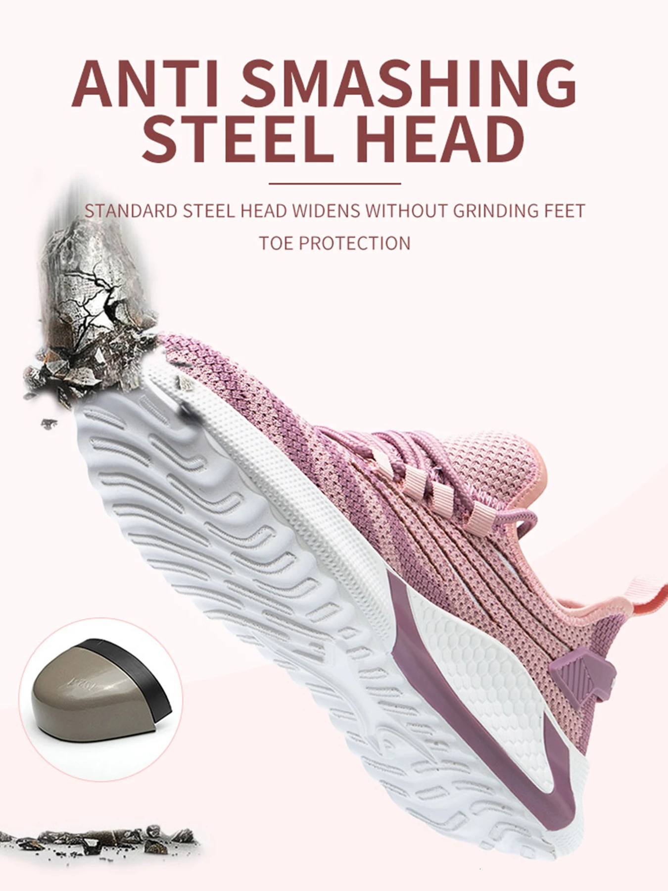 Pink womens safety shoes Steel head anti-smash Light soft breathable work shoes Womens outdoor industrial safety shoes 250717