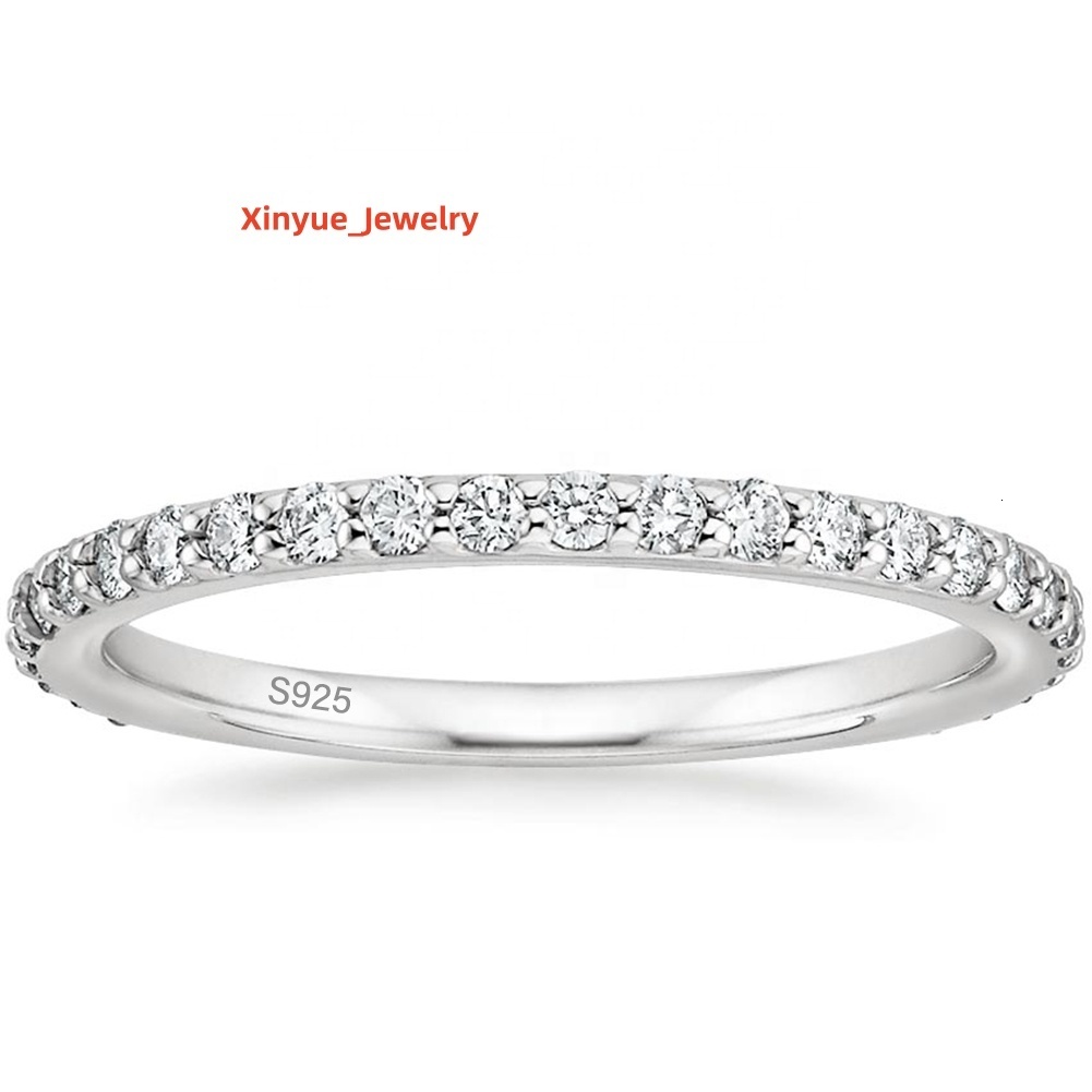 OAHLAN Wholesale Fine Jewelry 925 Sterling Silver Eternity Stackable Ring Promise Wedding Band Moissanite Rings for Women Girls