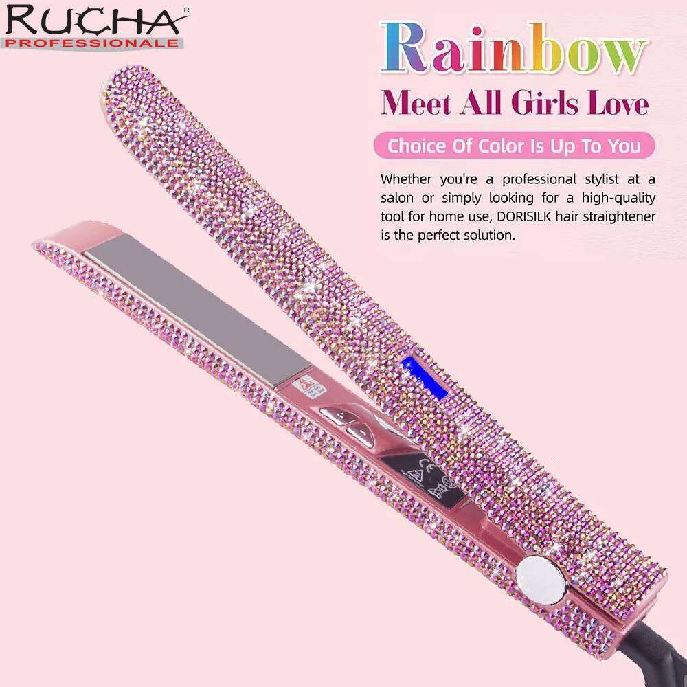 Straightener Rhinestone Ceramic Flat Profession Salon Hair Straightening and Curling Iron