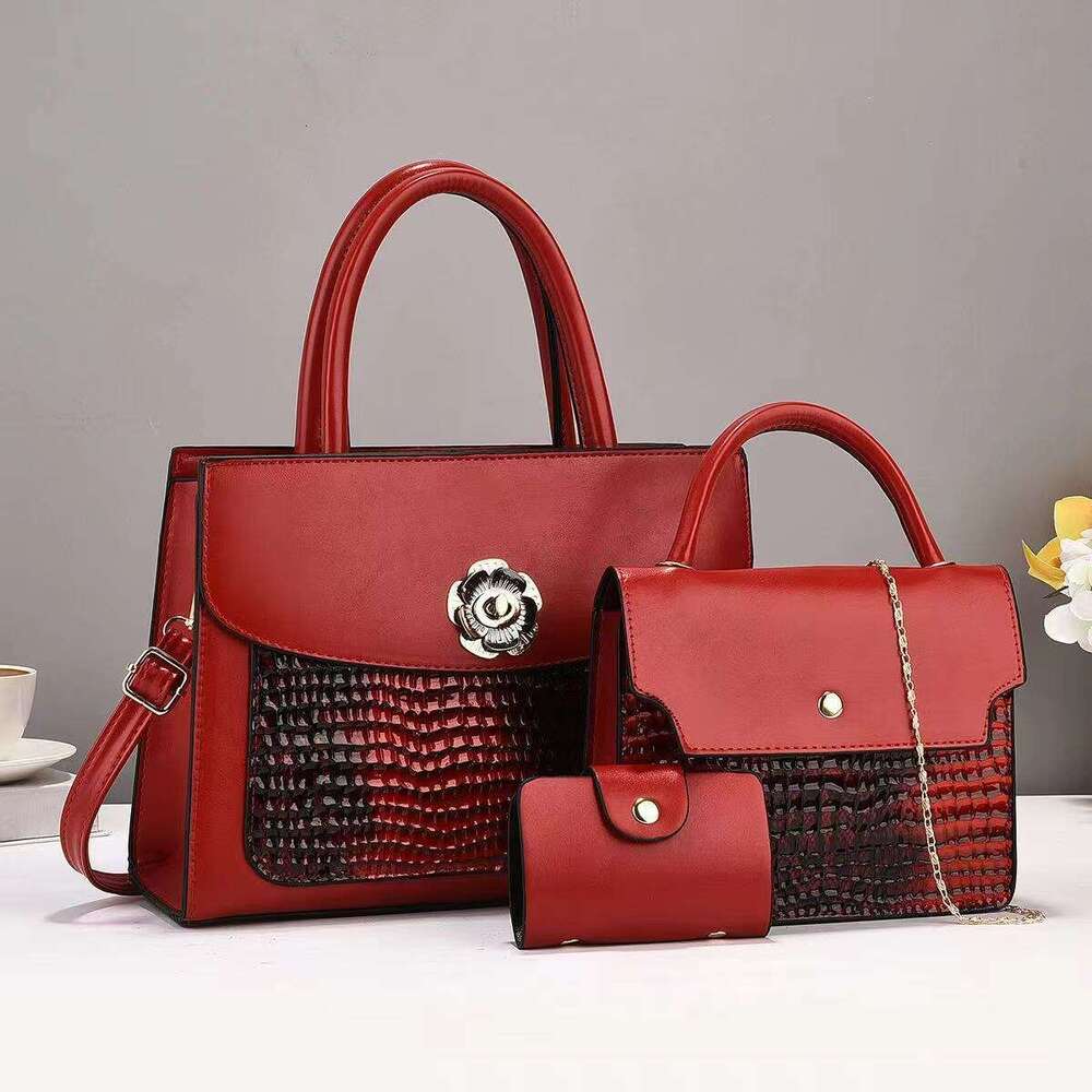 High-end Crocodile Pattern Mother-Daughter Bag New Large Capacity Fashion PU Leather Women's Shoulder Crossbody Handbag