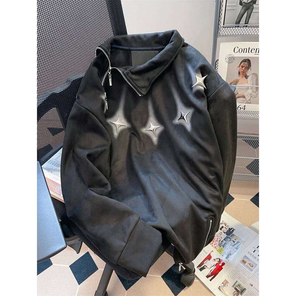 High Street Oversized Irregular Half Zip Hoodie For Men Women Autumn And Winter American Style Stylish Suede Jacket