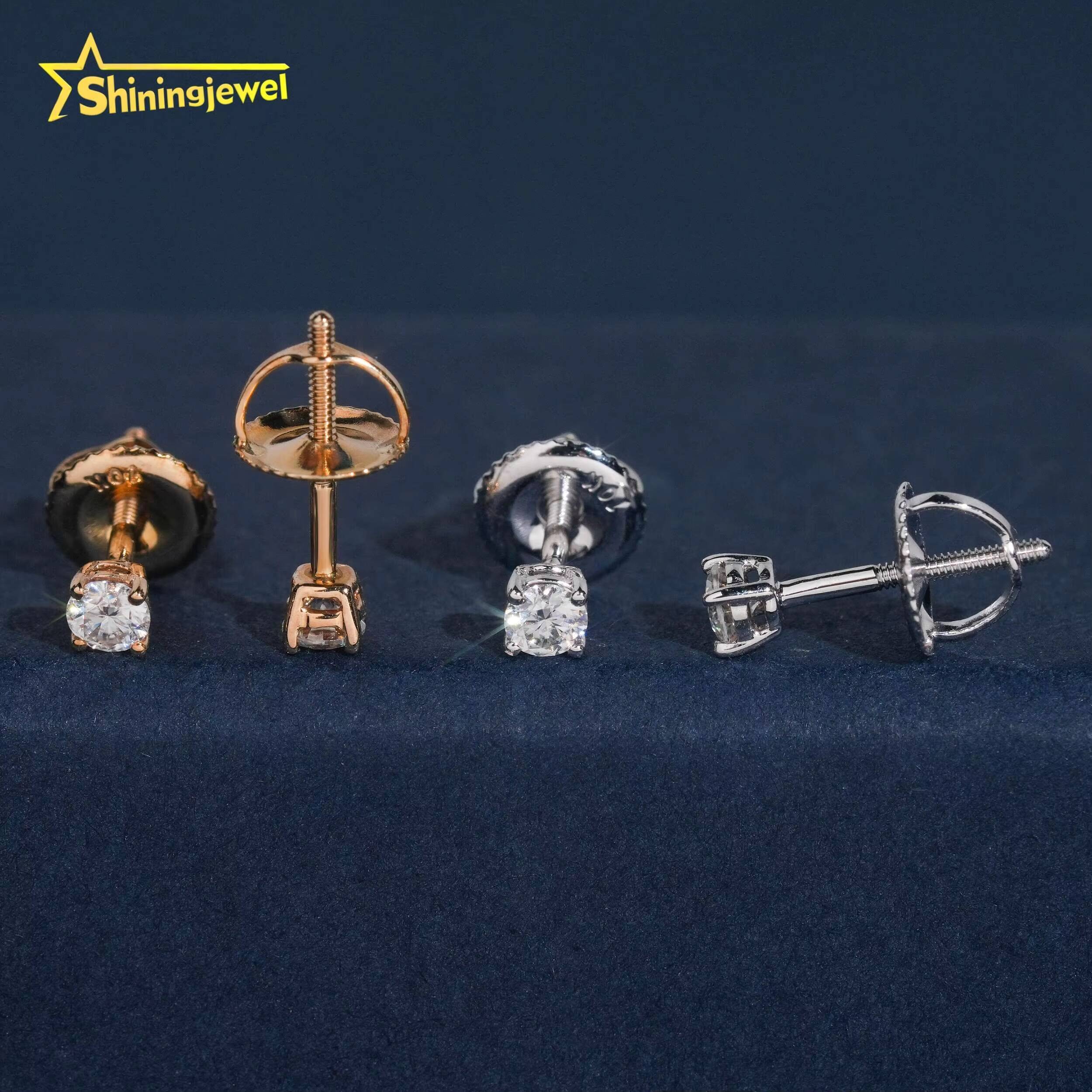 4Claws 3mm Round Diamond Earrings 10K 14K 18K Gold Hip Hop Jewelry Screw Back Earrings Iced Out Moissanite Stud Earrings