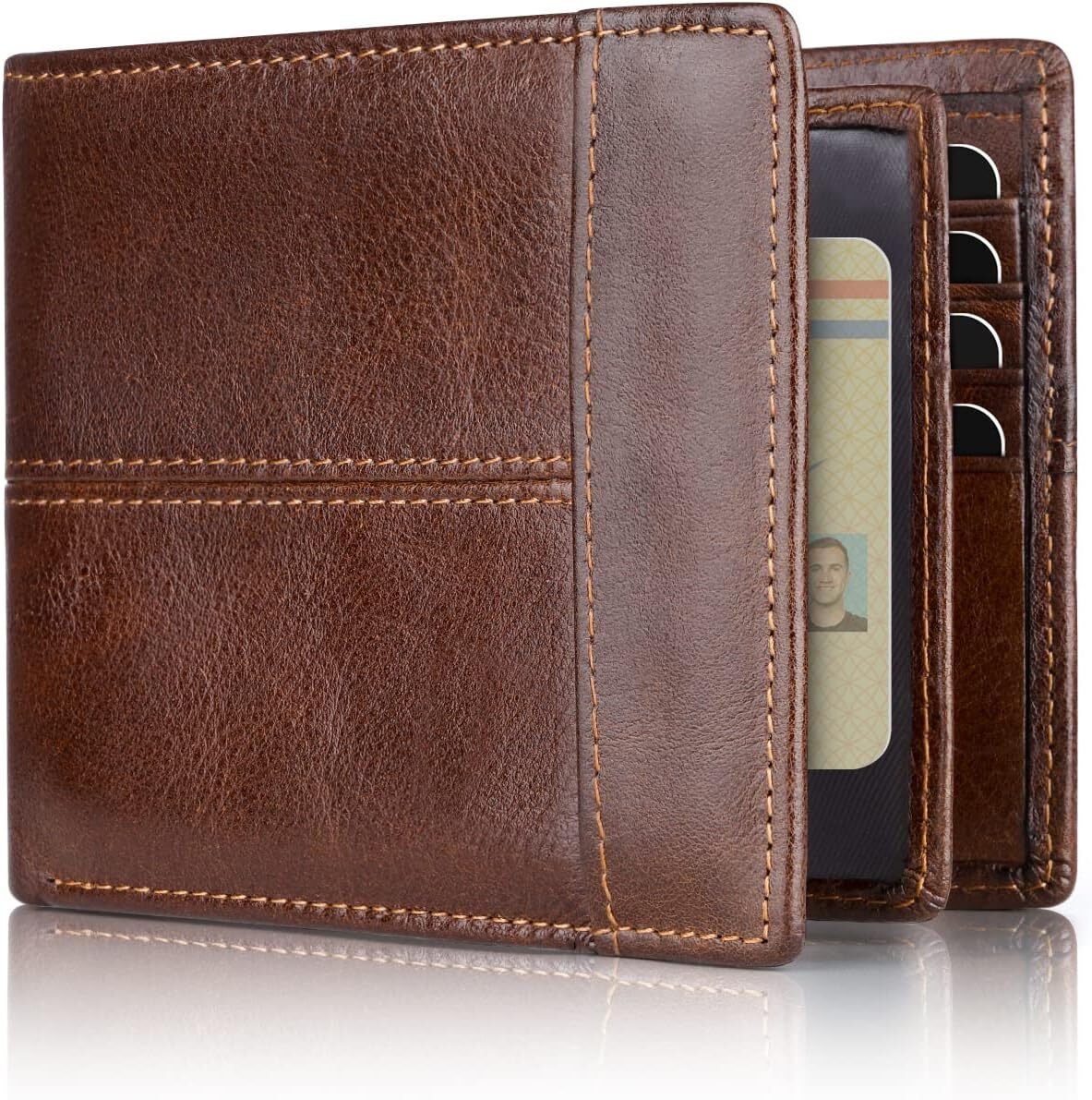 YMX 266 148 Swallowmall Mens Rfid Blocking for Men Bifold Wallet Leather with 1 ID Window 16 Card Slot