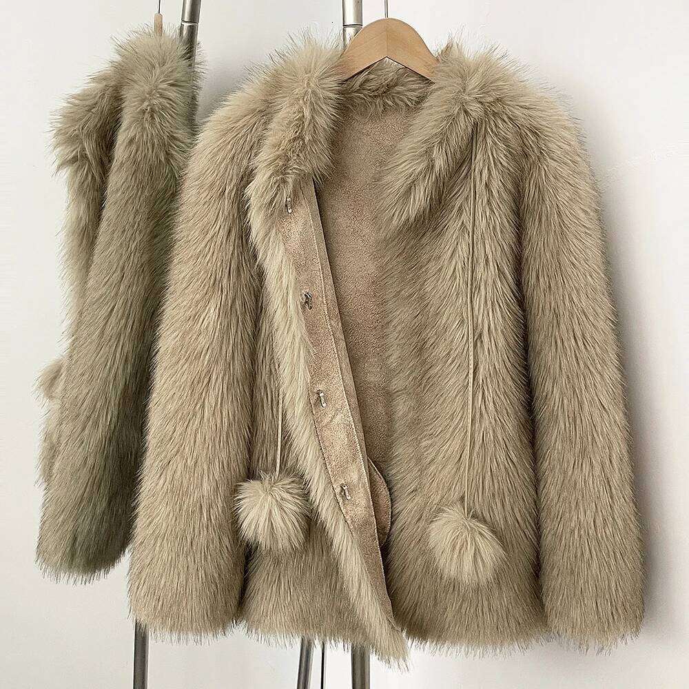 Artificial Fox Coat Women Autumn Winter Clothes Fashion Warm Hair Ball Faux Jacket Long Sleeve Fake Fur Overcoat