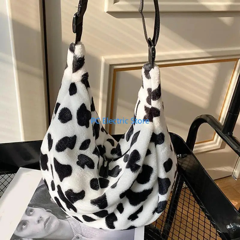 68C Stylish Single Shoulder Plush Bag with Lovely Cow s Lightweight Handbag 250717