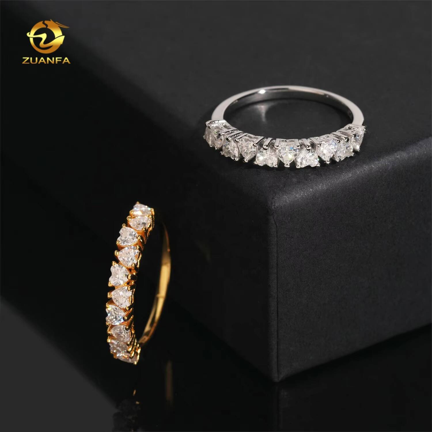 New Arrivals D Color Diamond Heart 3mm Half Eternity 925 Silver Moissanite Engagement Ring