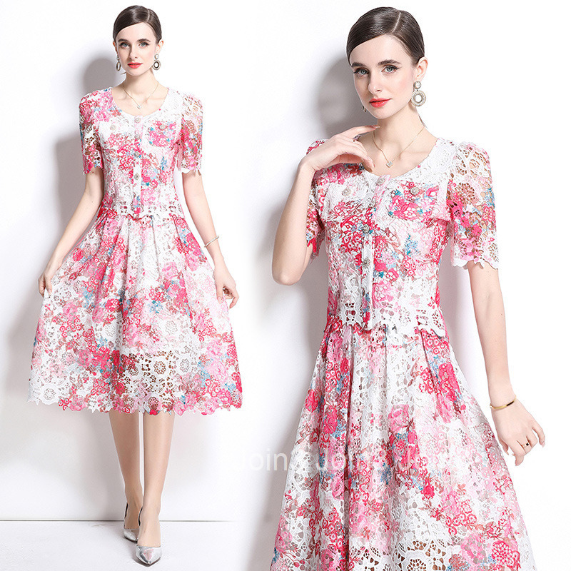 701 Fashion Slimming Hollow Water-Soluble Lace Positioning Set Dress