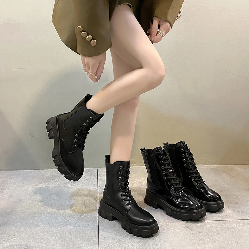 2025 Fashion Thick Sole Thick Heel Womens Boots Large Size Womens Shoes Black Platform Sole Small Short Boots 250714