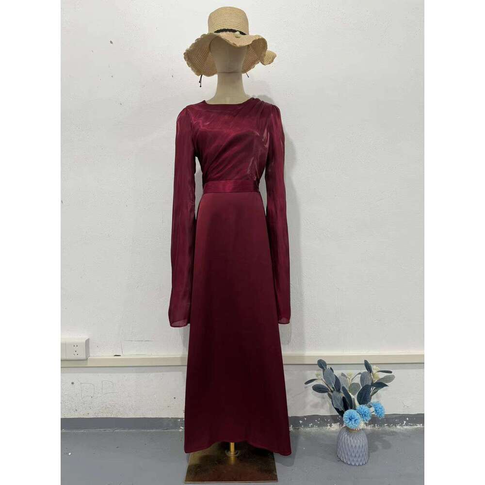 European and American Cross-Border Summer Patchwork Glass Yarn Large Flared Sleeve Long Satin Slim Dress