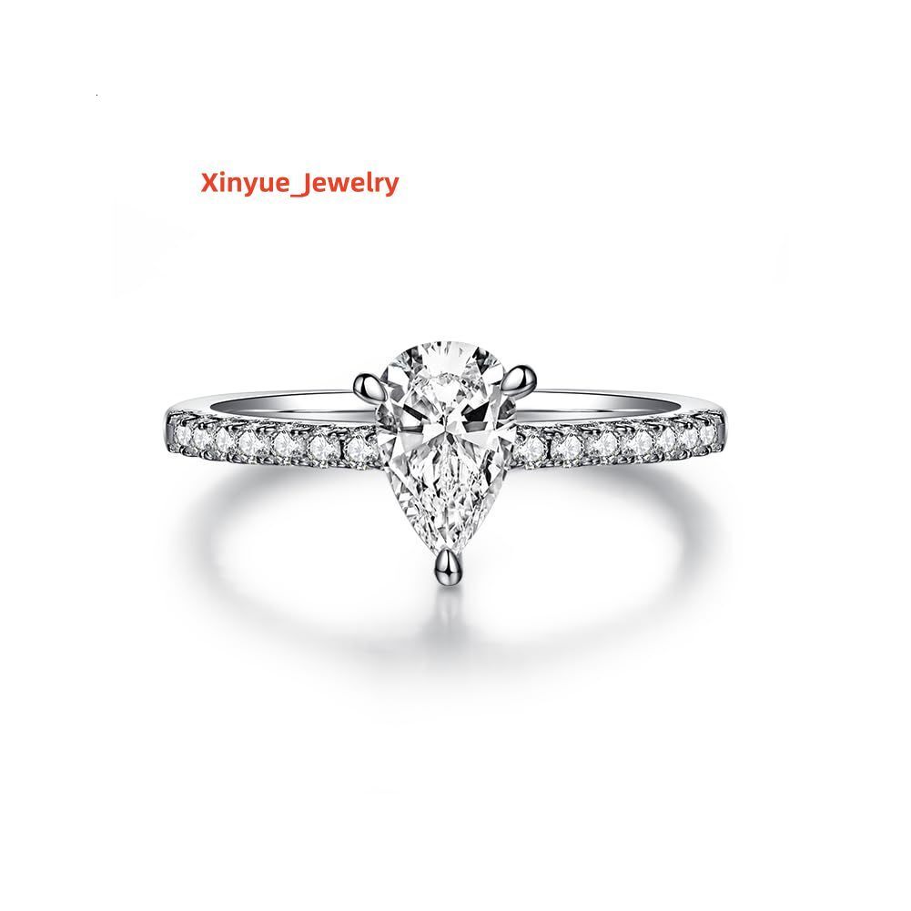 Custom Fine Jewelry Silver S925 Wedding and Engagement Moissanite Pear Rings for Women