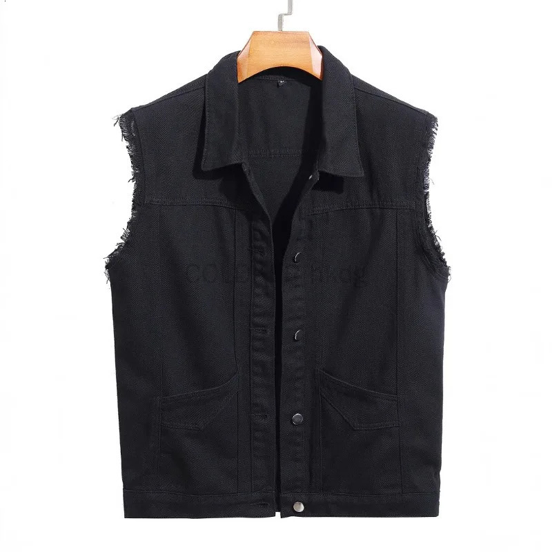 2025 Spring Summer Vintage n Mens Black Denim Vest Male Sleeveless Jackets Cotton Coat Tank Top Casual Jean 250707