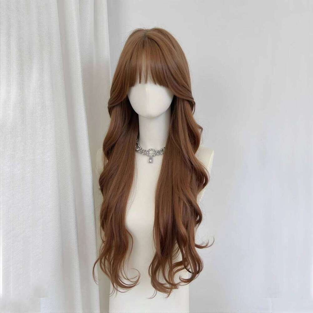 EASIHAIR Long Wavy Synthetic Women Natural Curly Brown Hair Wigs for With Bangs Daily Use Cosplay Heat Resistant