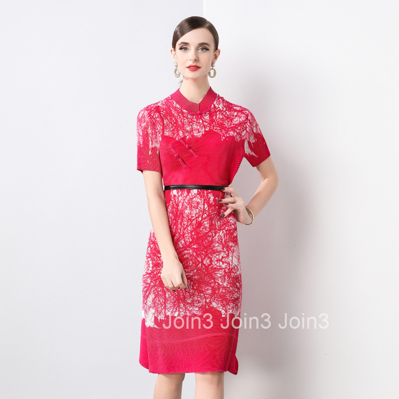 2731 Mom Summer Dress New Style Womens Summer New Chinese Style Red Dress Middle-aged Large Size Improved Cheongsam