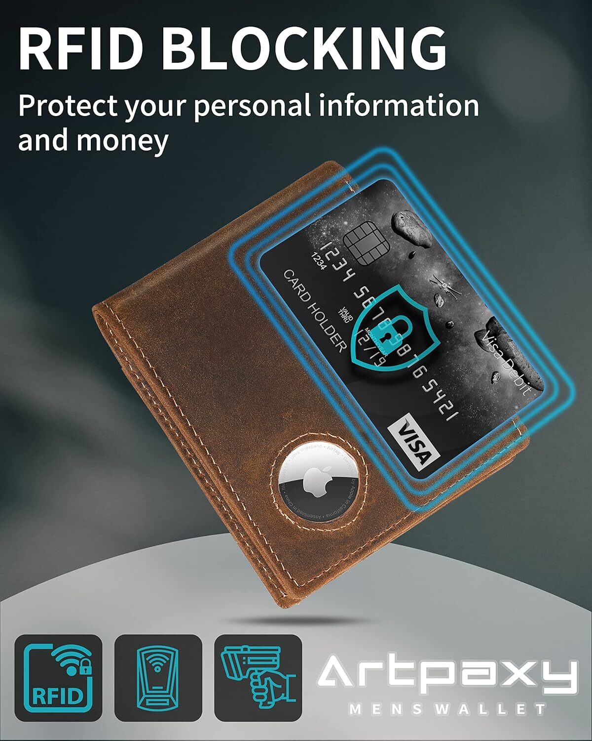 YMX 965 921 Mens Wallet With Holder, Bifold Leather RFID Blocking 1-2 ID Windows 12-13 Card Holders, Gift Box and Screen Protector Included, AirTag No