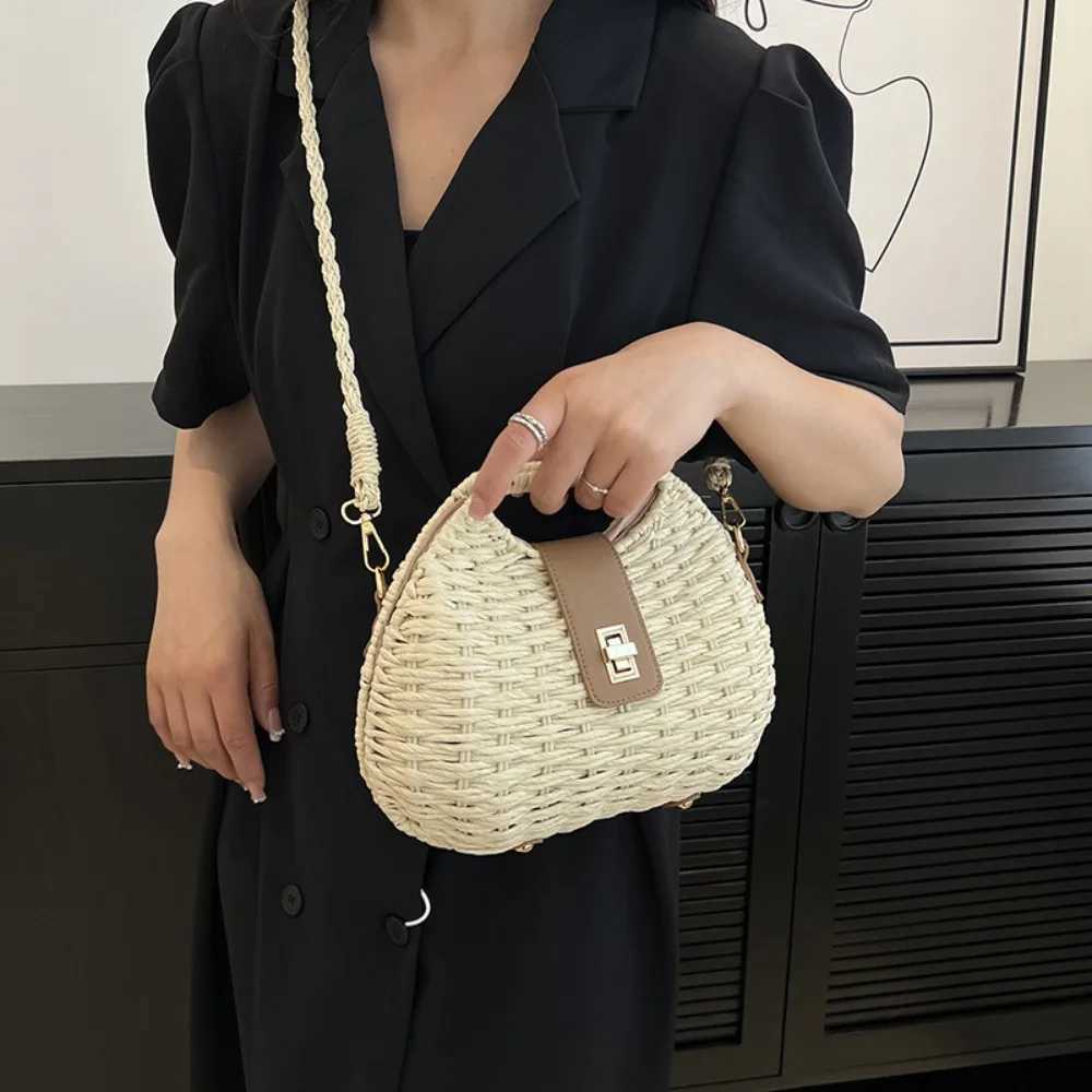 Woven Elegant Straw Woven Bag New Solid Color Shoulder Bag Crossbody Bag Y250719