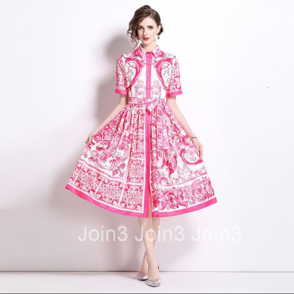 8763 Summer New Womens Fashion Waist-Cinching Blue and White Porcelain Print Short Sleeve Single-Breasted Cardigan Dress