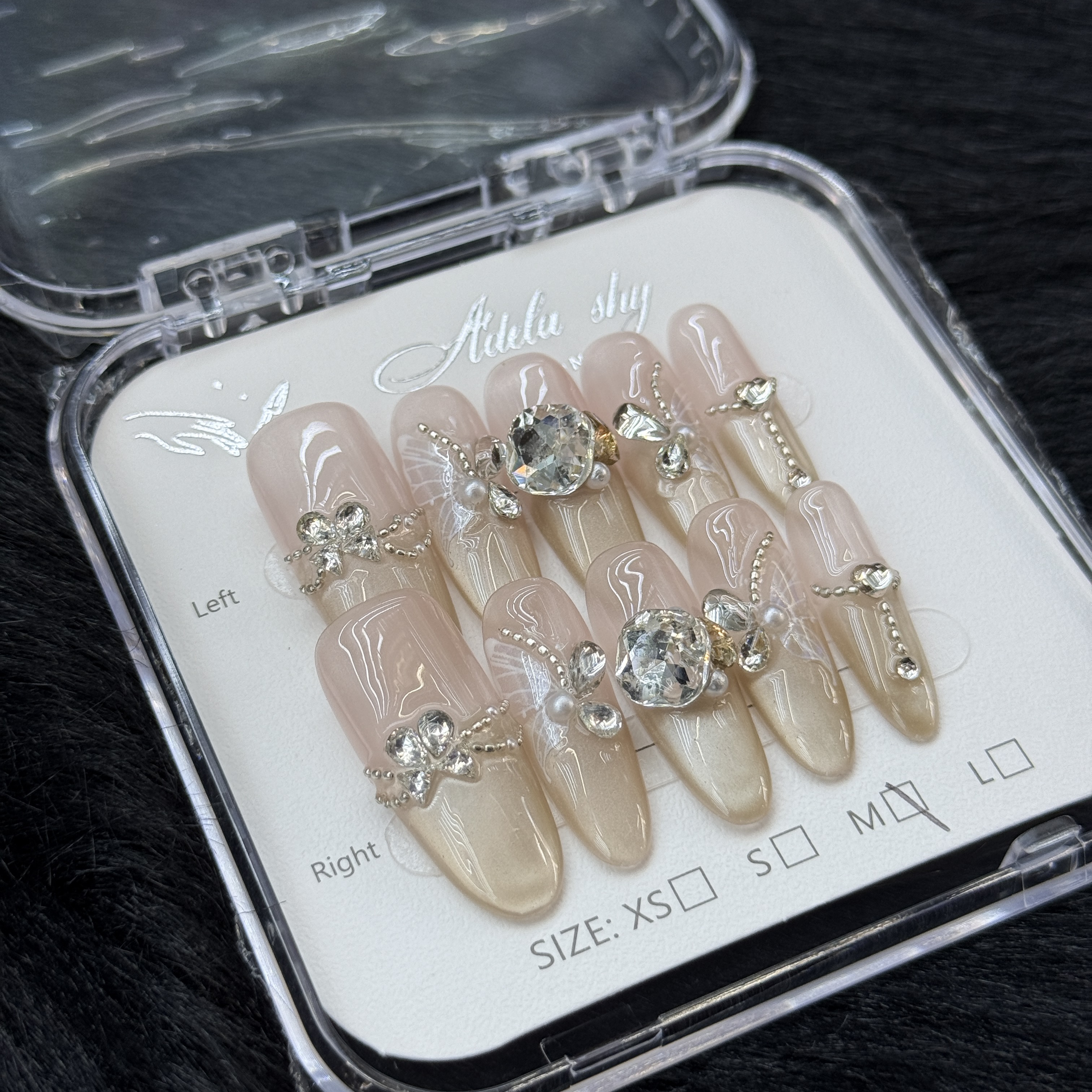 False Nails 10pcs Medium Almond Nude Pink Glitter Rhinestone 3D Bow Pearl Detachable Full Cover Press On DIY Handmade press on nails