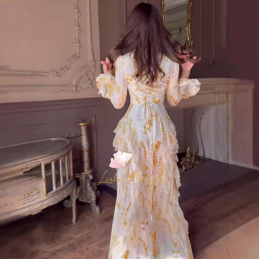 2025 New European and American Elegant Flowing Long Sleeve Slim Fit Soft Women's Dress