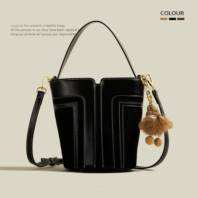 Original Frosted Women's Handbag Free Shipping Designer Luxury Trendy Bucket Bag Large Capacity New Retro Color Block Shoulder Crossbody Bag Casu