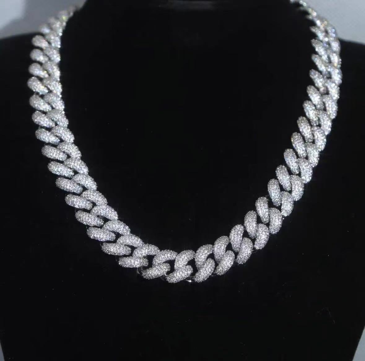 Triple Row Moissanite Bezel Set Cubic Zirconia Hiplife Pendant Necklace in Premium 925 Sterling Silversmith Craftsmanship